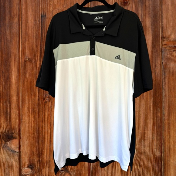 Adidas Black/White/Gray Color Block S/S Polo Men's 2XL - Picture 1 of 7